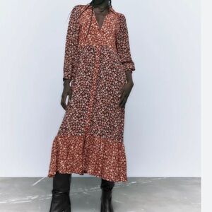 ZARA Floral Print MIDI SHIRT DRESS, size Large. In perfect condition.